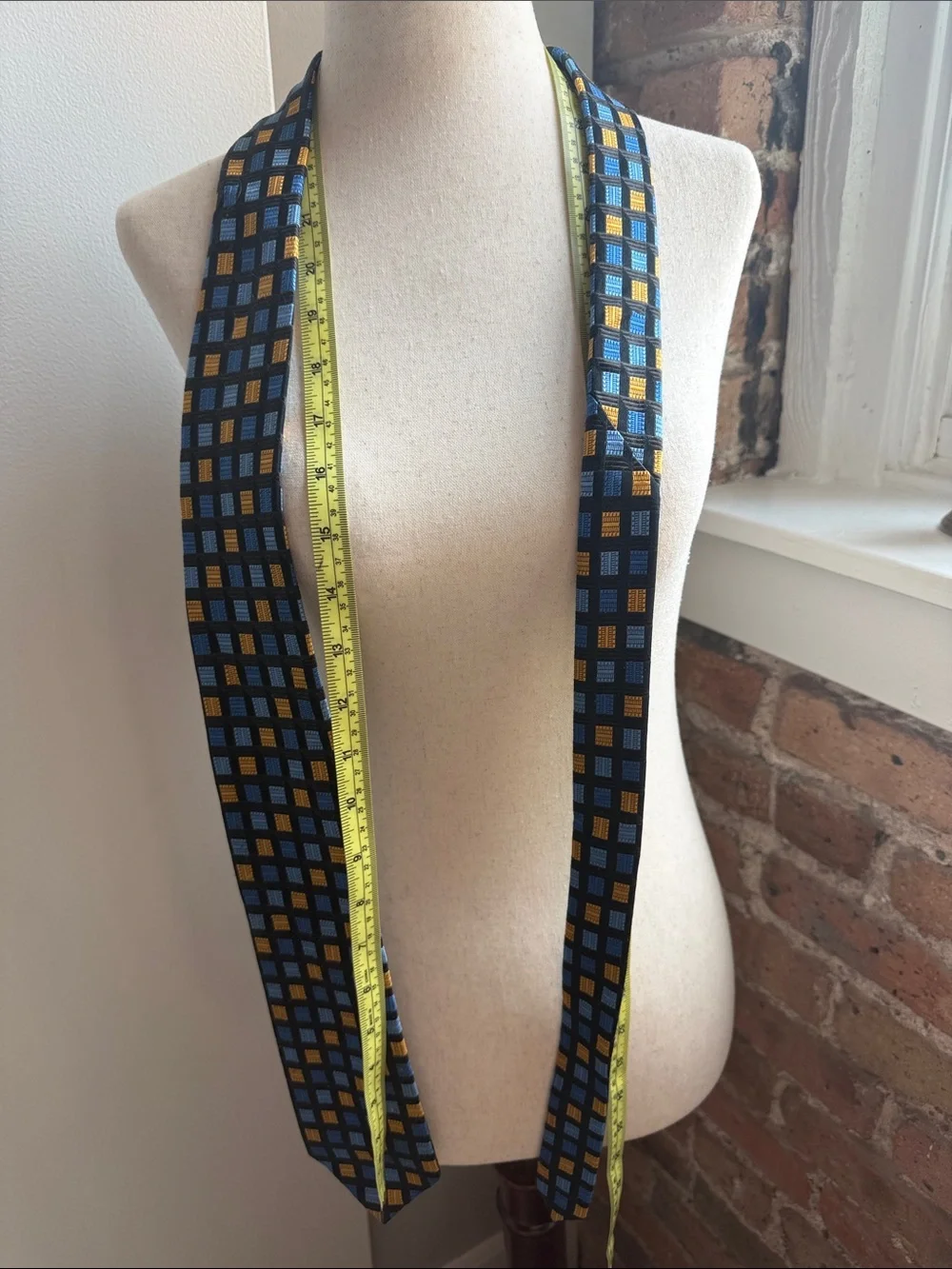 Men's Geometric Square Tie in Blue and Gold